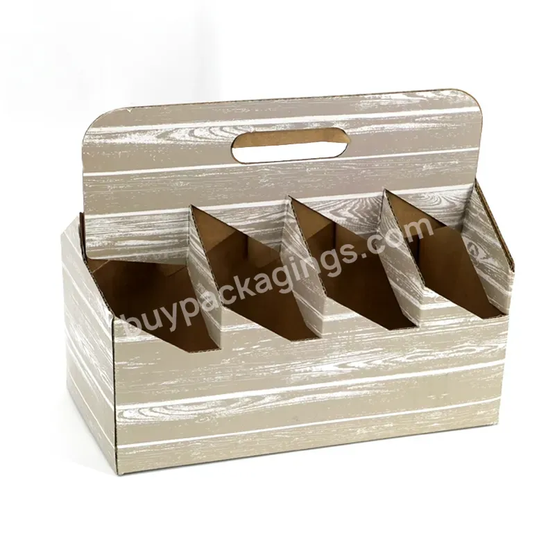 Wholesale Custom Logo Kraft Corrugated 6 Pack Wine Paper Display Box Cardboard 6 Beer Bottle Carrier Packaging Box With Handle