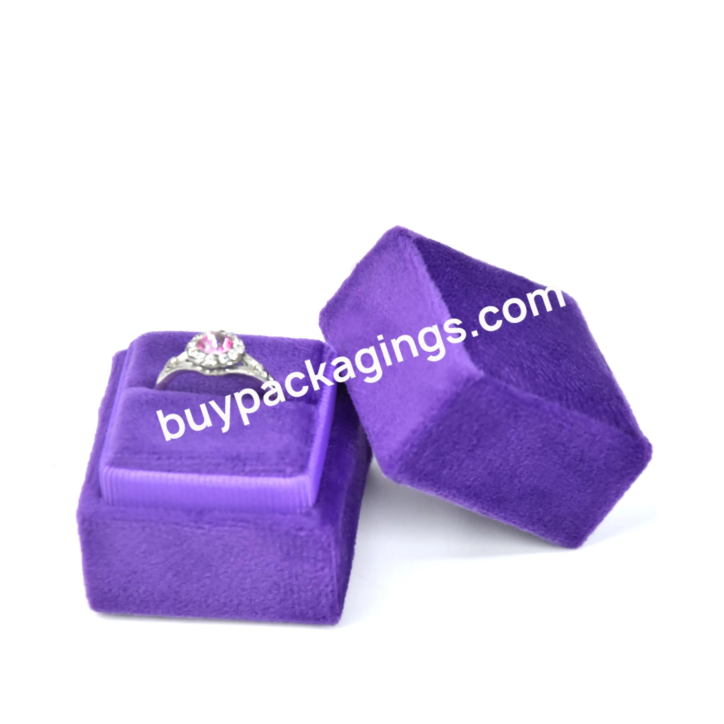 Wholesale custom logo luxury ring box wedding ring box velvet square small ring box