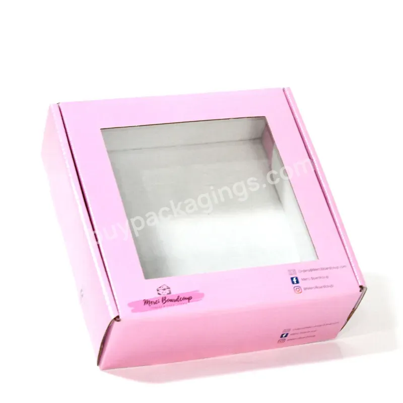 Wholesale Custom Logo Pink Children Clothing Packaging Mailer Corrugated Box With Clear Pvc Window