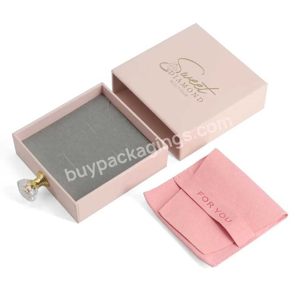 Wholesale Custom Logo Pink Small Rigid Draw Jewelry Pouch And Box