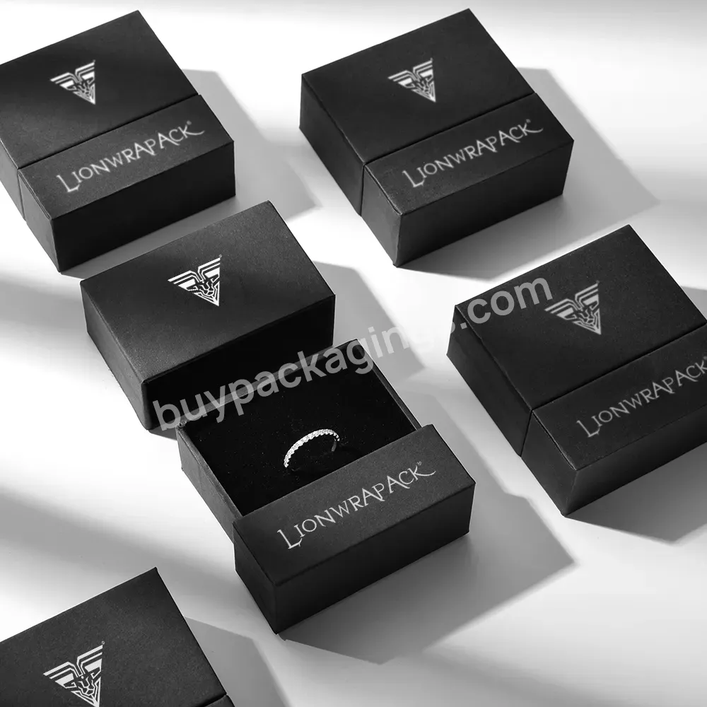 Wholesale Custom Logo Printed Black Ring Box Luxury Paper Sliding Drawer Ring Gift Jewelry Packaging Box