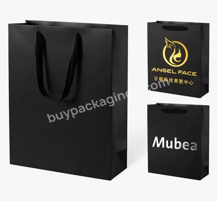 Wholesale Custom Logo Printing Recycled Christmas Party Gift Kraft Paper Bags For Clothing With Ribbon Handles