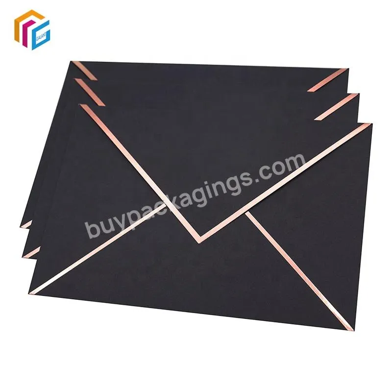Wholesale Custom Logo Rose Gold Foil Edge New Design Envelopes Luxury Paper Black Envelope