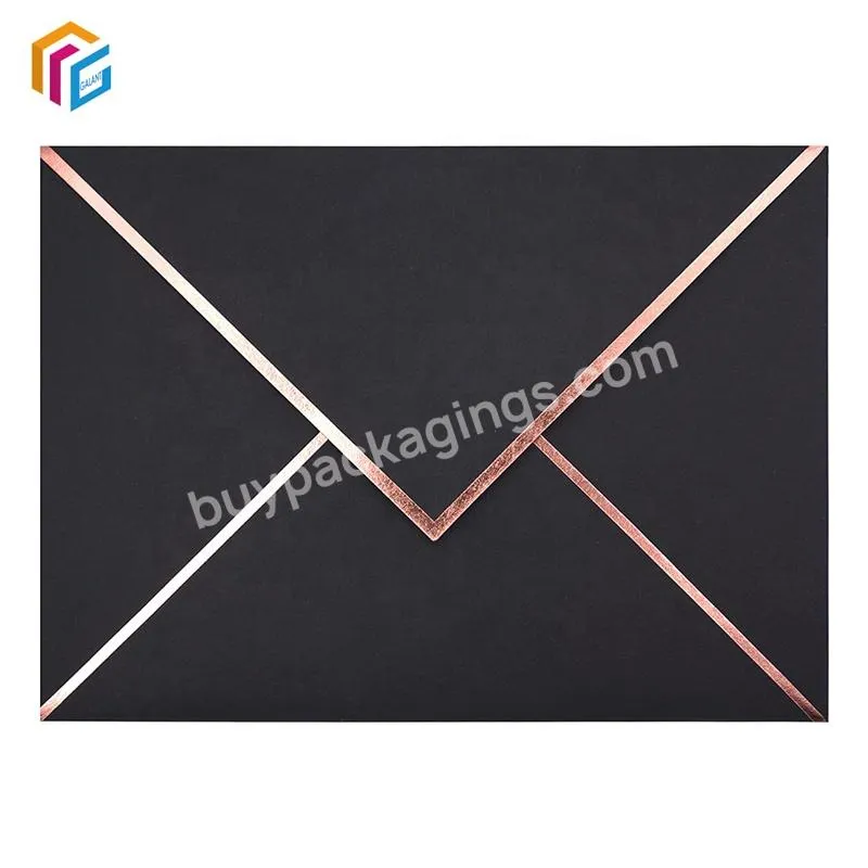 Wholesale Custom Logo Rose Gold Foil Edge New Design Envelopes Luxury Paper Black Envelope