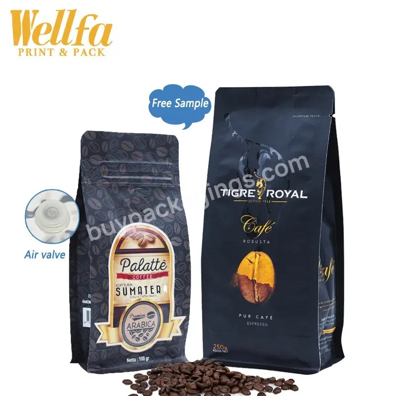 Wholesale Custom Logo Size 8oz 12oz 16oz Black Block Matte Plastic Flat Bottom Pouch Tea Roasted Coffee Beans Bag With Valve