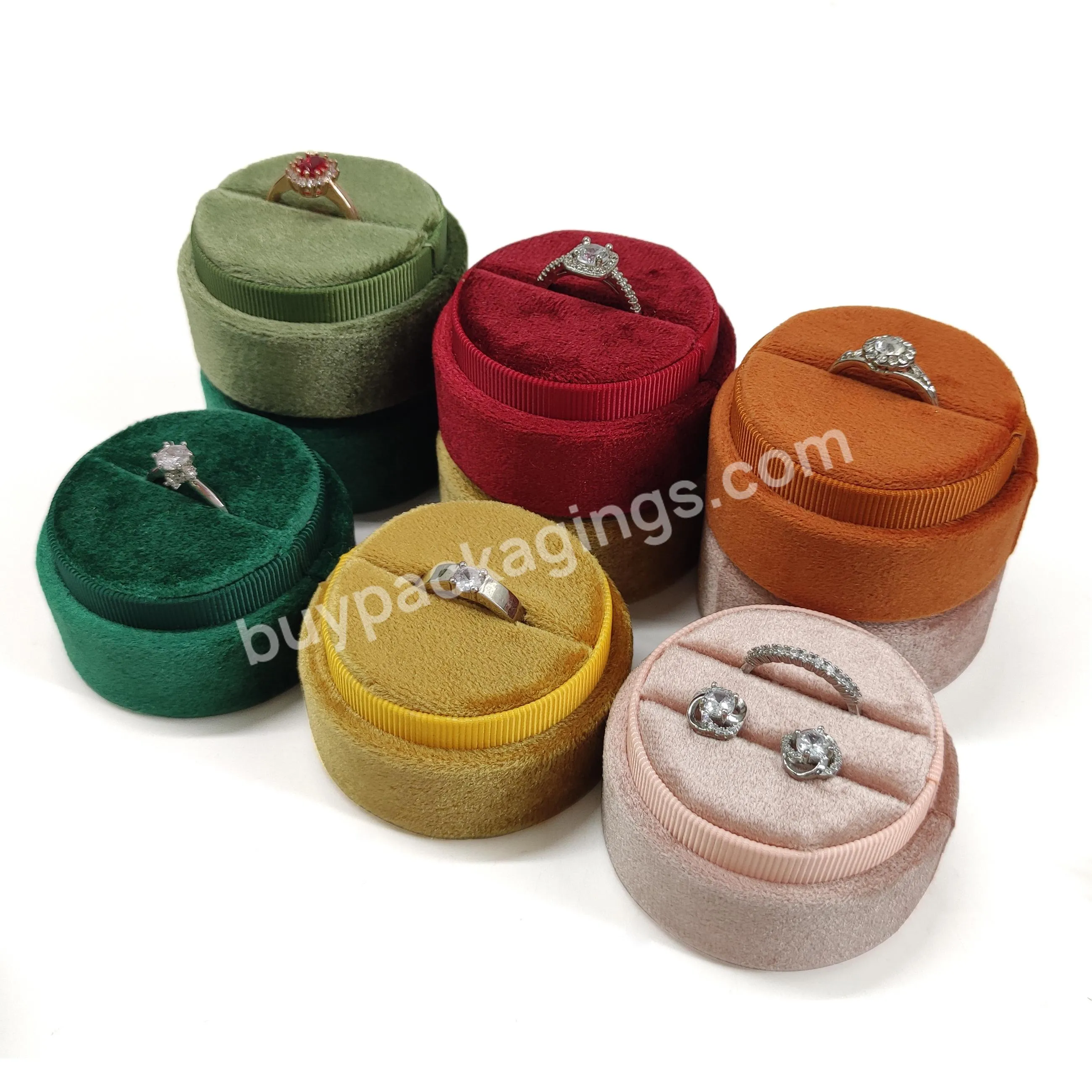 Wholesale Custom Logo Velvet round Ring Jewelry Box Travel Jewelry Box Jewelry Ring Ornament Box