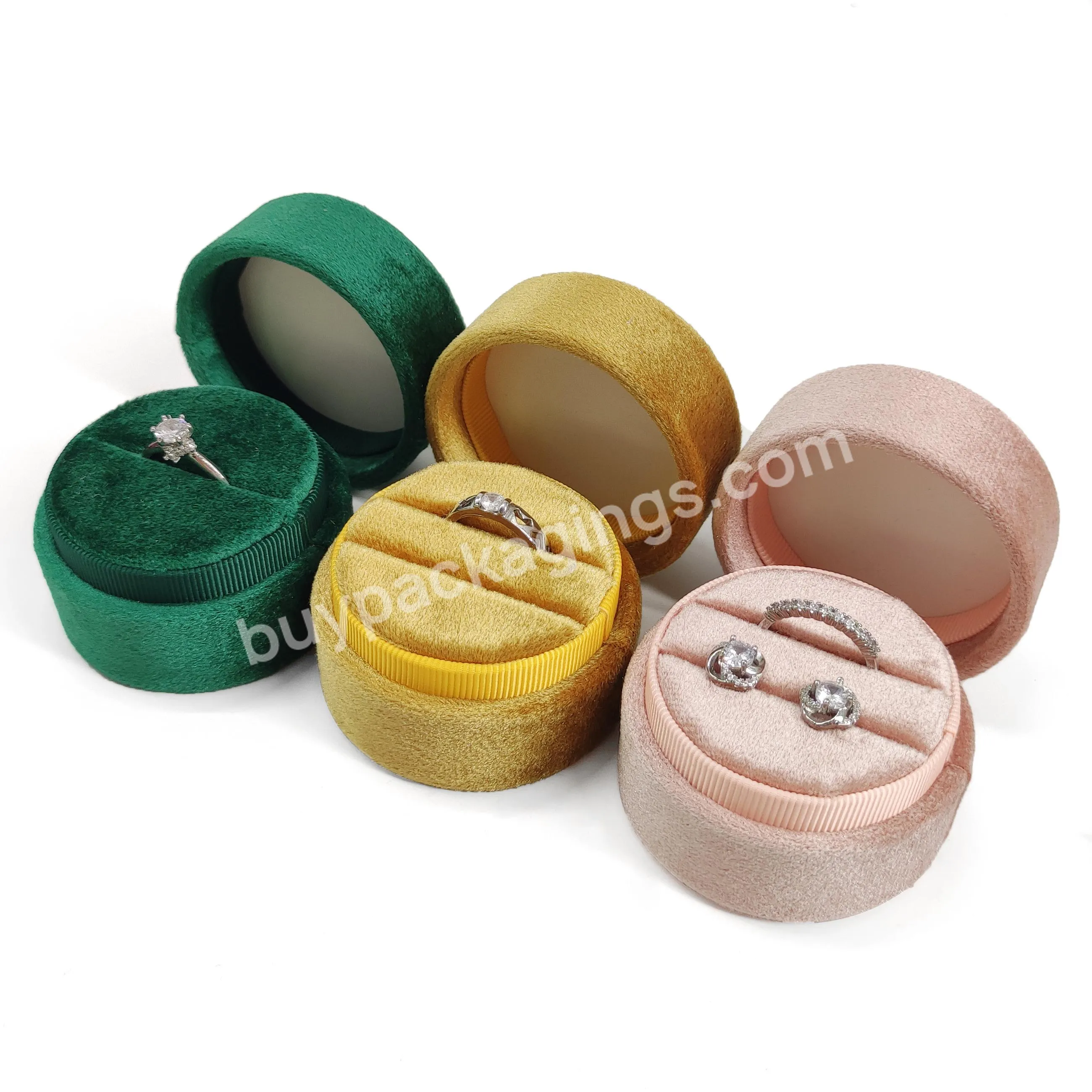 Wholesale Custom Logo Velvet round Ring Jewelry Box Travel Jewelry Box Jewelry Ring Ornament Box