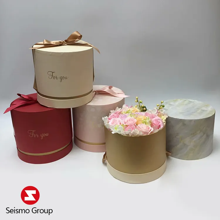 Wholesale Custom Luxury Packaging Paper Cardboard Cylinder Velvet Round Hat Flower Arrangements Rose Store Box Gift With Lid
