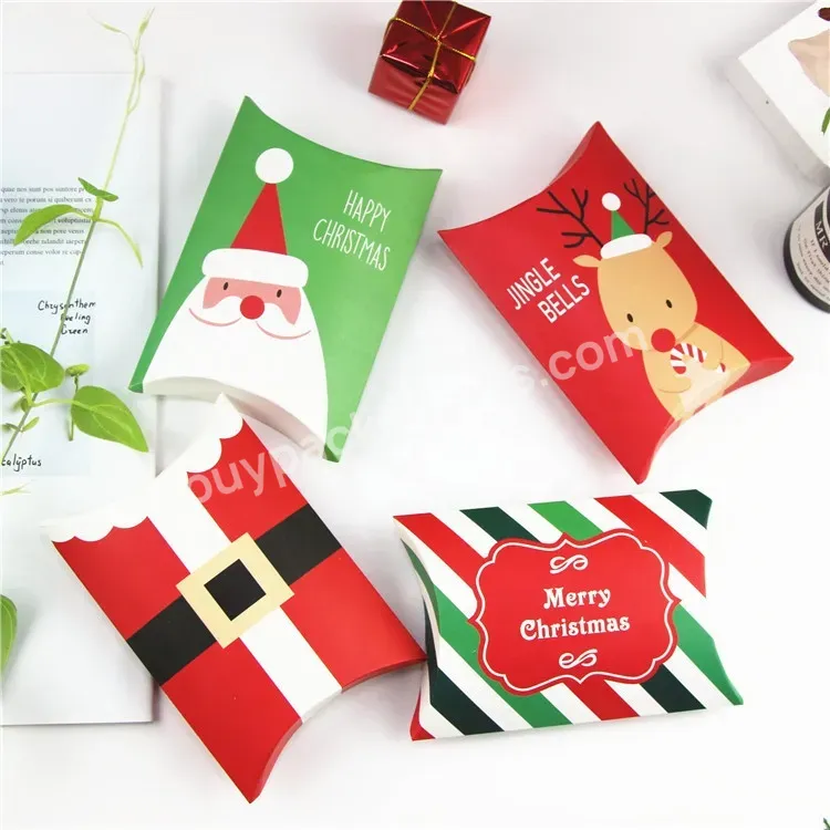 Wholesale Custom Made Color Foldable Christmas White Cardboard Kraft Paper Candy Pillow Shape Packaging Boxes