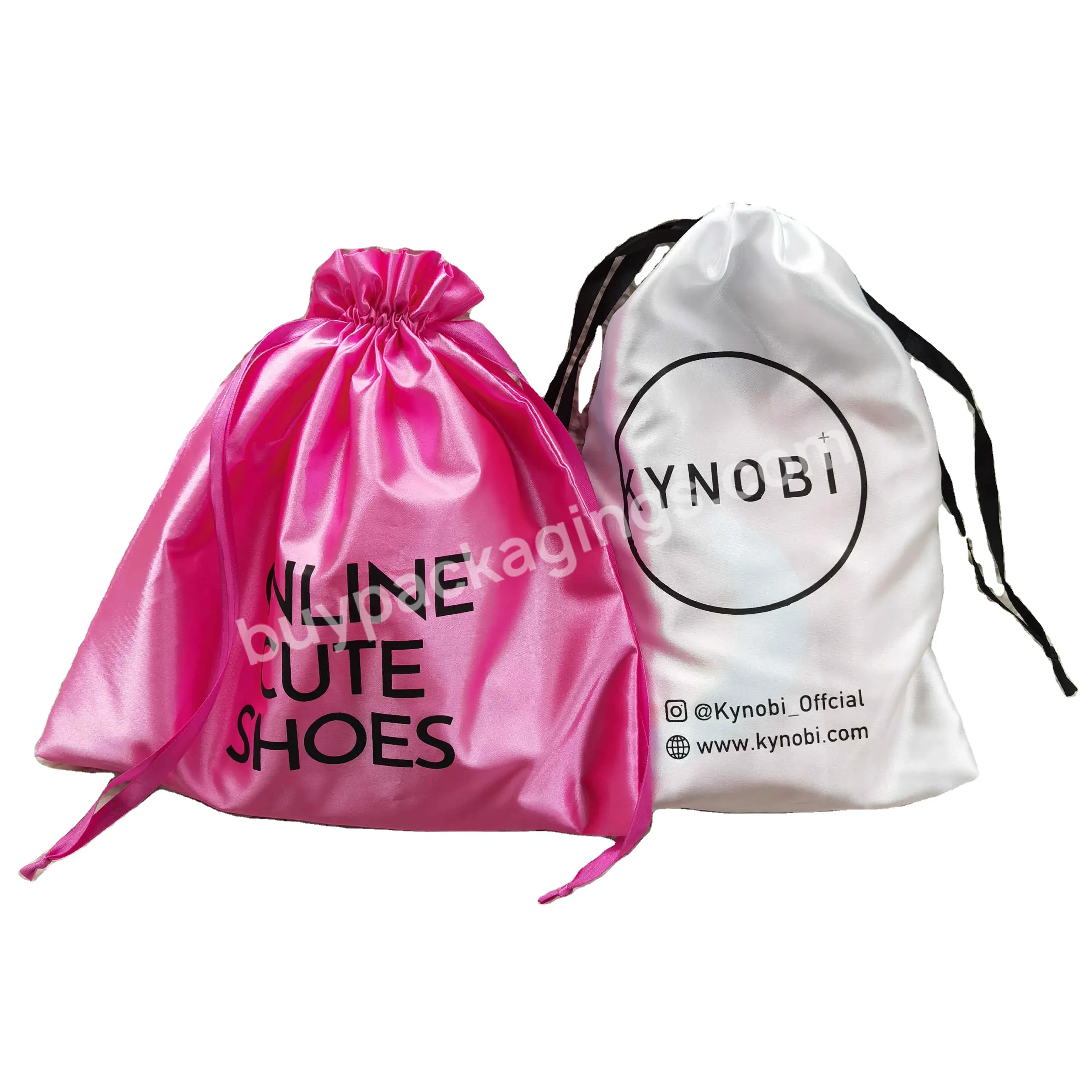 Wholesale Custom Pink/ White Satin Wig Bag With Drawstring Hair Extensions Packing Bag