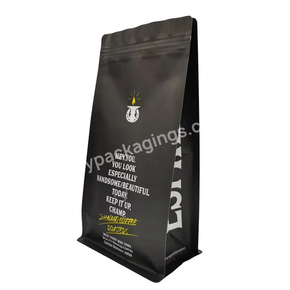 Wholesale Custom Print Box Bottom Bag Coffee Packaging Pouch Matte Black Coffee Bean Bag With Valve Zipper Coffee Bag 200g