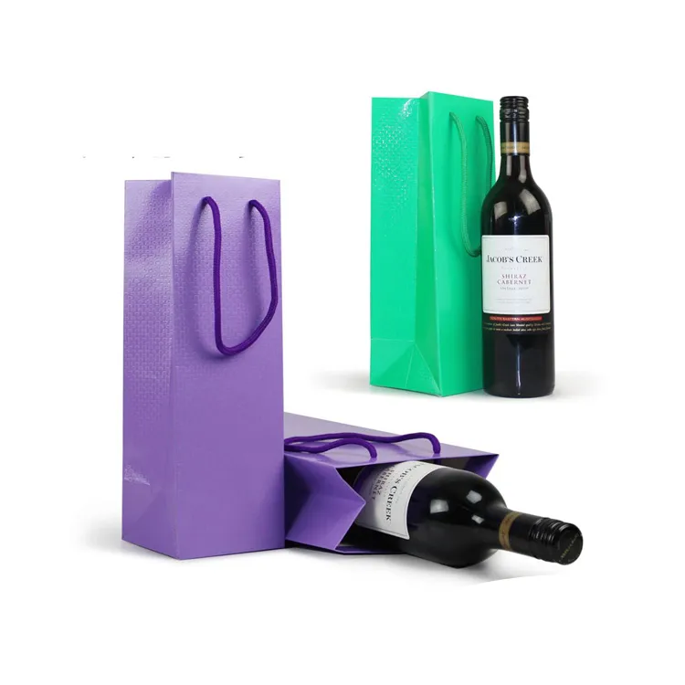 Wholesale Custom Print Logo Eco Friendly Kraft Gift Bags Black 1 Bottle 2 Bottle Wine Paper Bag With Cotton Rope Handles