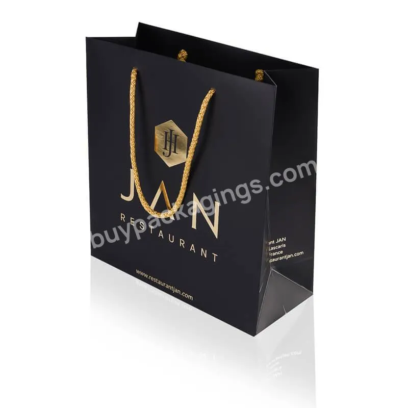 Wholesale Custom Printed Brand Logo Design Promotion Luxury Clothing Retail Gift Shopping Black Jewellery Paper Bag With Handle