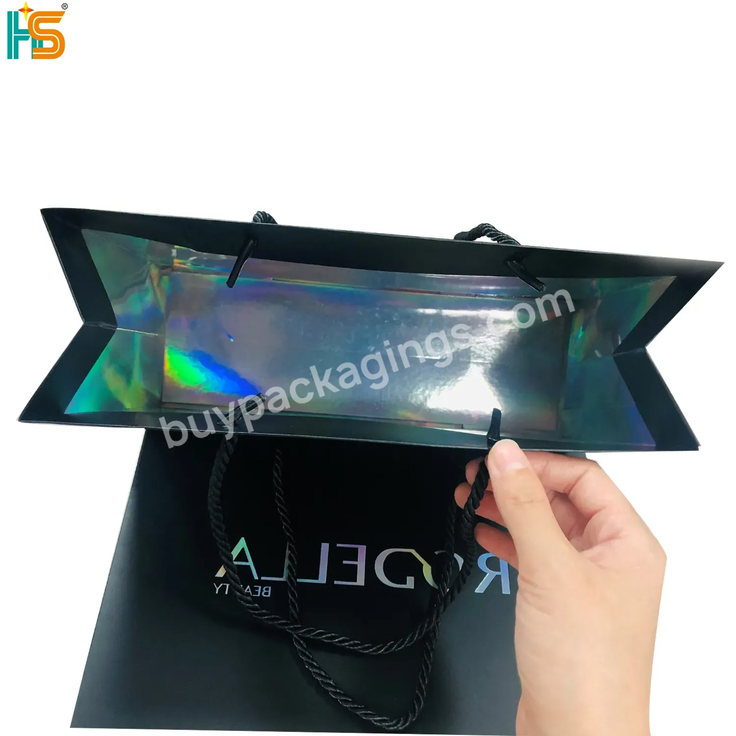 Wholesale Custom Printed Brand Logo Design Promotion Luxury Clothing Retail Gift Shopping Black Jewellery Paper Bag With Handle