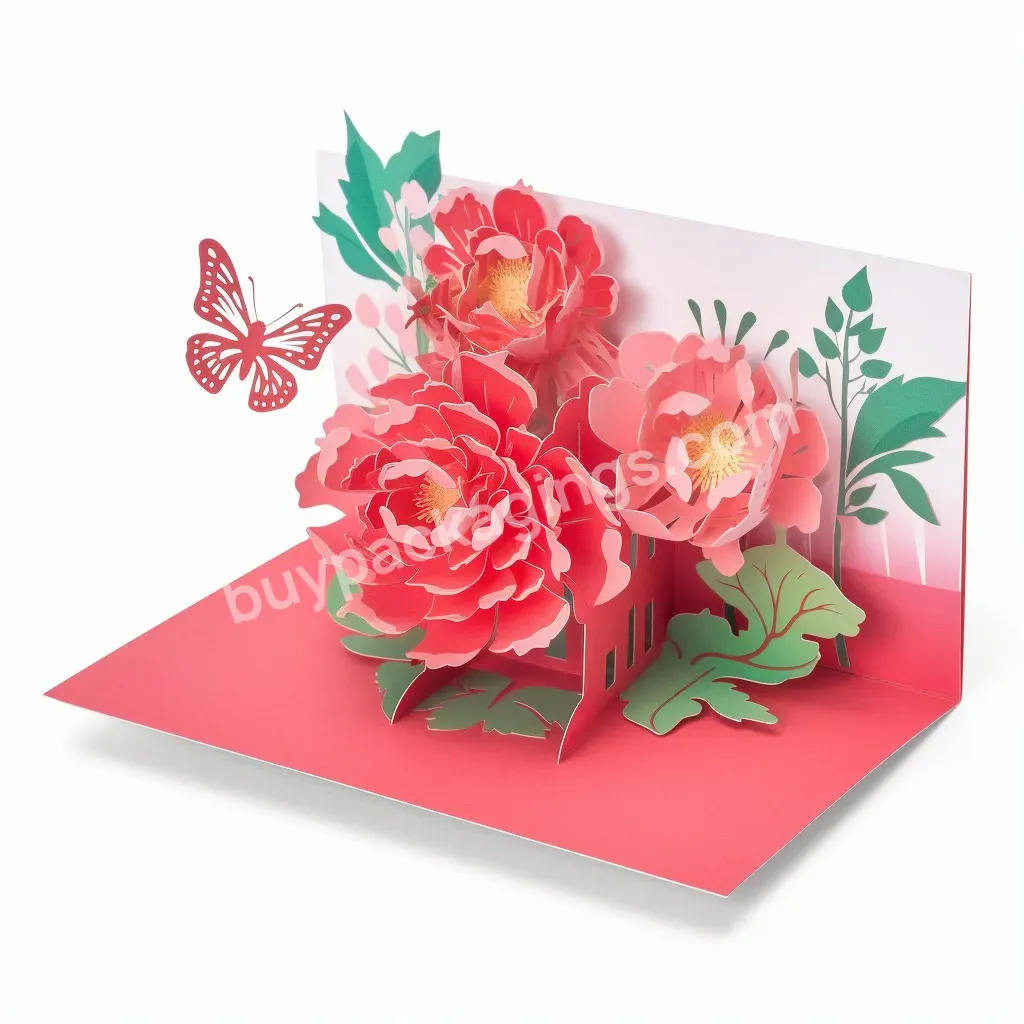 Wholesale Custom Printed Flower Design Mother's Day Holiday Gift 3d Pop Up Greeting Cards With Envelope