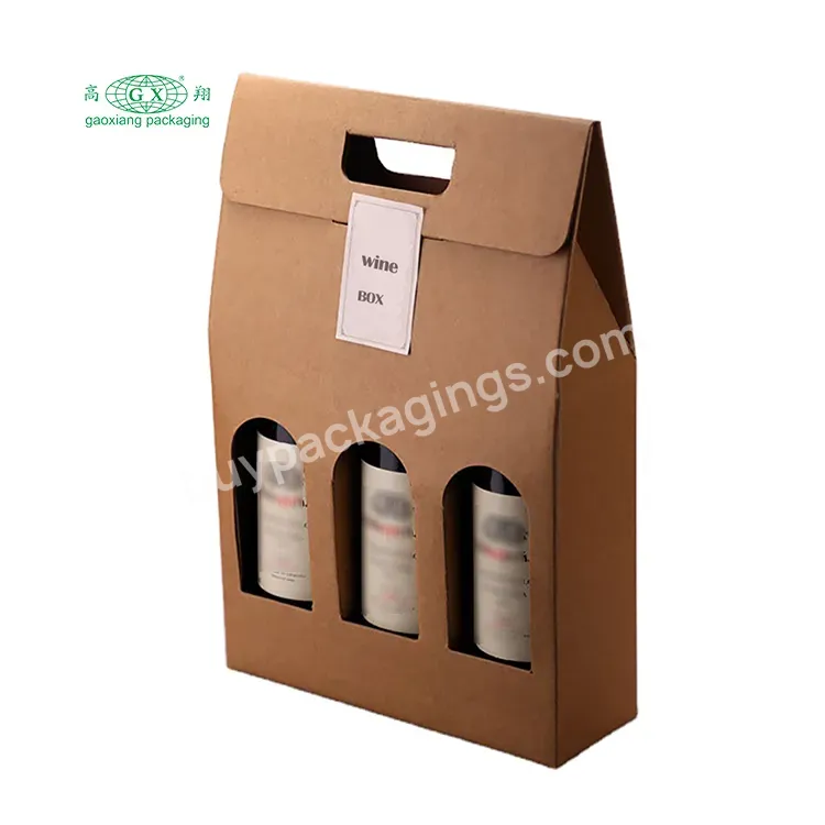 Wholesale Custom Printed Foldable Corrugated Wine Boxes 3-bottle Paper Bottle Packaging Box With Window