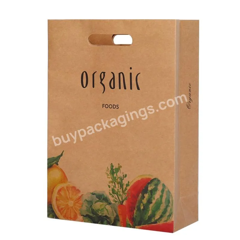 Wholesale custom printed food packaging paper bag flat pack craft paper bag for fruits vegetables
