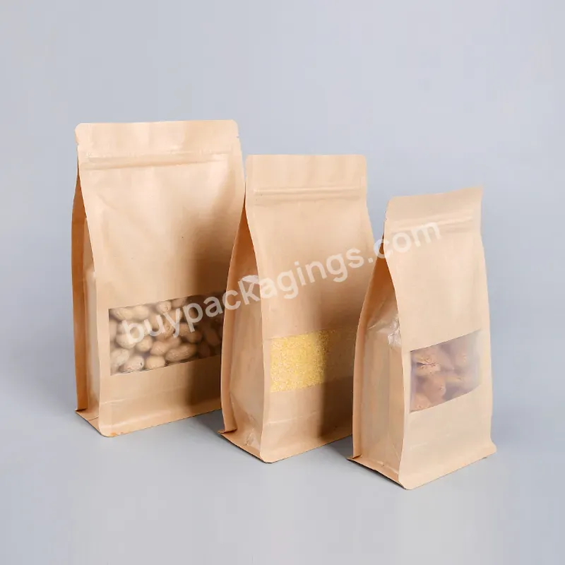 Wholesale Custom Printed Kraft Paper 3 Side Seal Zipper Bag In Food Bags