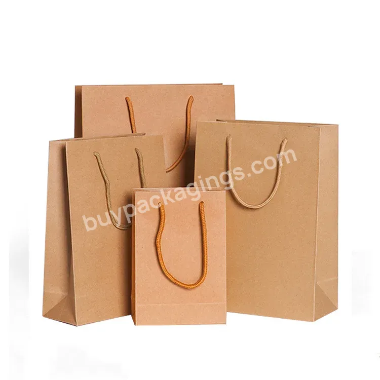 Wholesale Custom Printed Logo Kraft Paper Shopping Carrier Customized Brown Takeaway Food Wine Packaging Bag With Handle