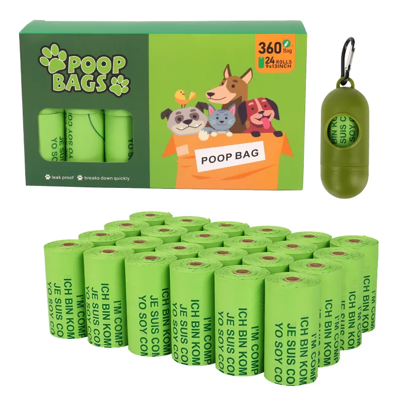 Wholesale custom printed scented waste pet dog poop bag box holder dispenser hands free earth dog poop bags leash with