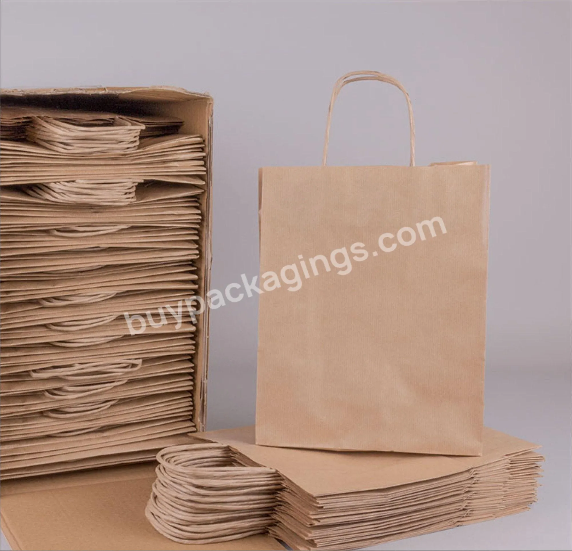 Wholesale Custom Printed Your Own Logo Packaging White Brown Kraft Gift Craft Shopping Paper Bag With Ribbon Handles