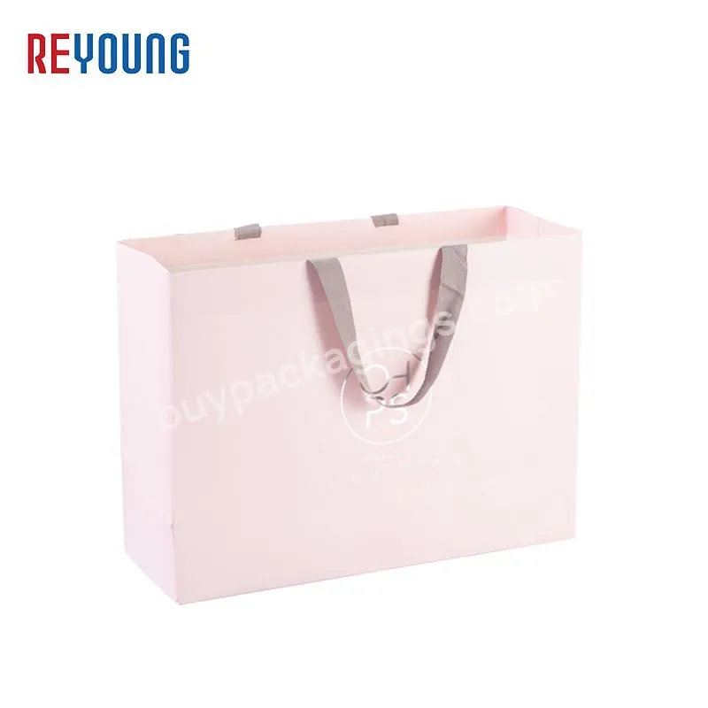 Wholesale Custom Printed Your Own Logo Paperbag Shoes Clothing Packaging Pink Art Gift Shopping Paper Bag With Ribbon Handles