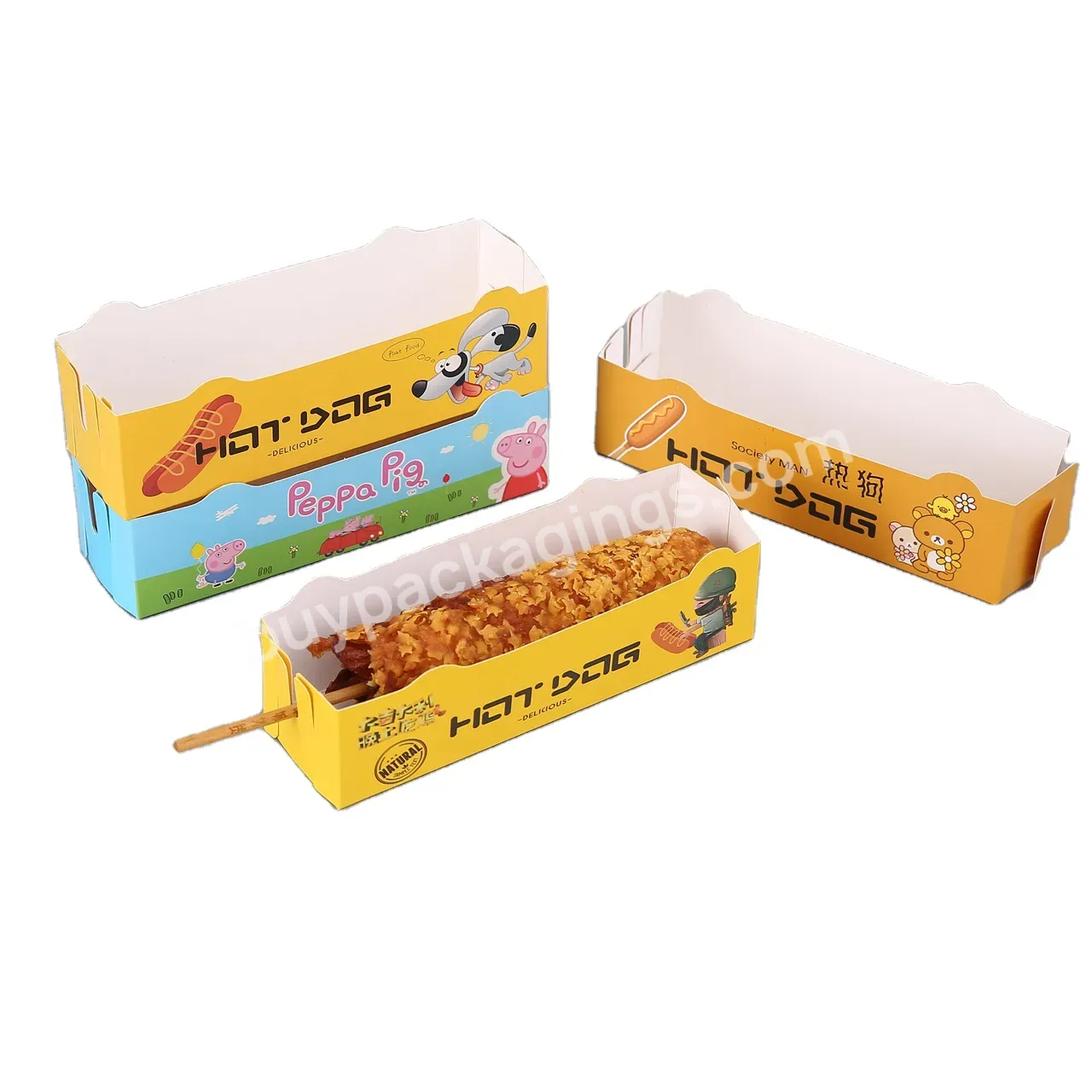 Wholesale Custom Printing Biodegradable Hot Dog Food Paper Tray Box