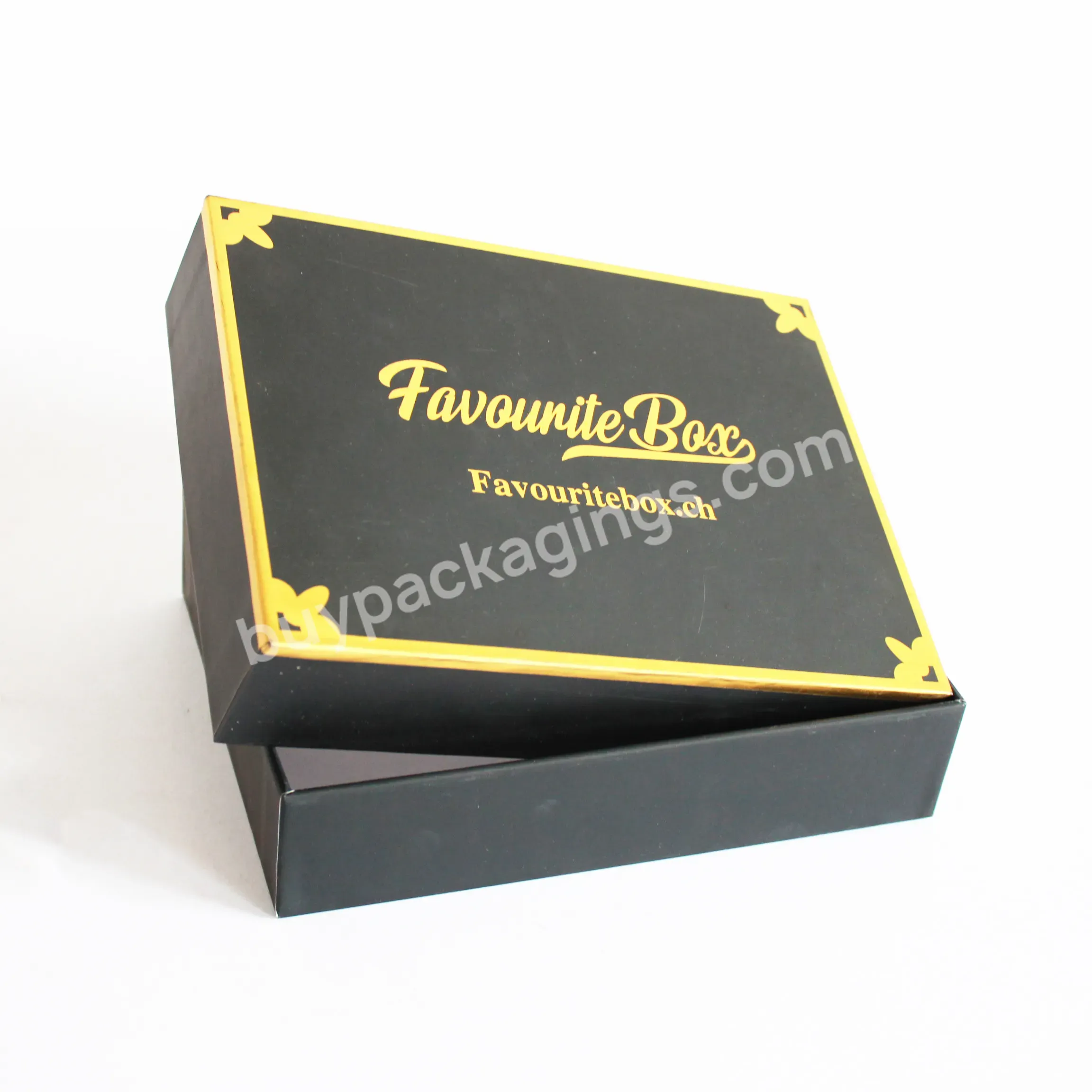 Wholesale Custom Printing Logo Paperboard Paper Luxury Bronzing Black Gift Box With Lid