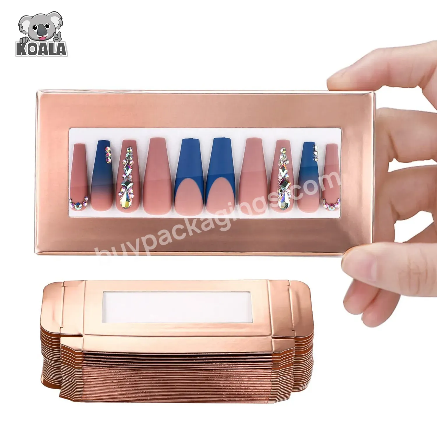 Wholesale Custom Private Label Glitter Rose Gold Glitter Pink Nails And False Eyelash Nails Box Packaging