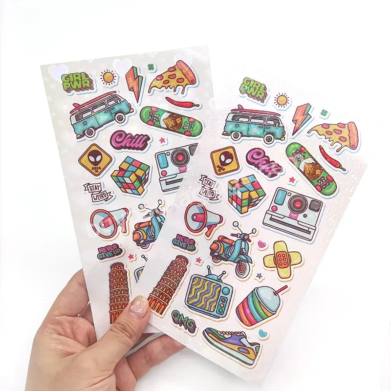 Wholesale Custom Self Adhesive Paper Labels Printing Deco Glitters Kiss Cut Sticker Sheet