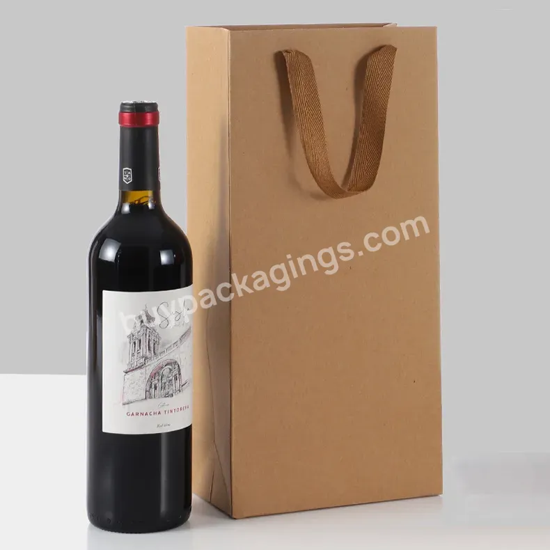 Wholesale Custom Sturdy Cheap Wine Packaging Shopping Brown Kraft Paper Bag