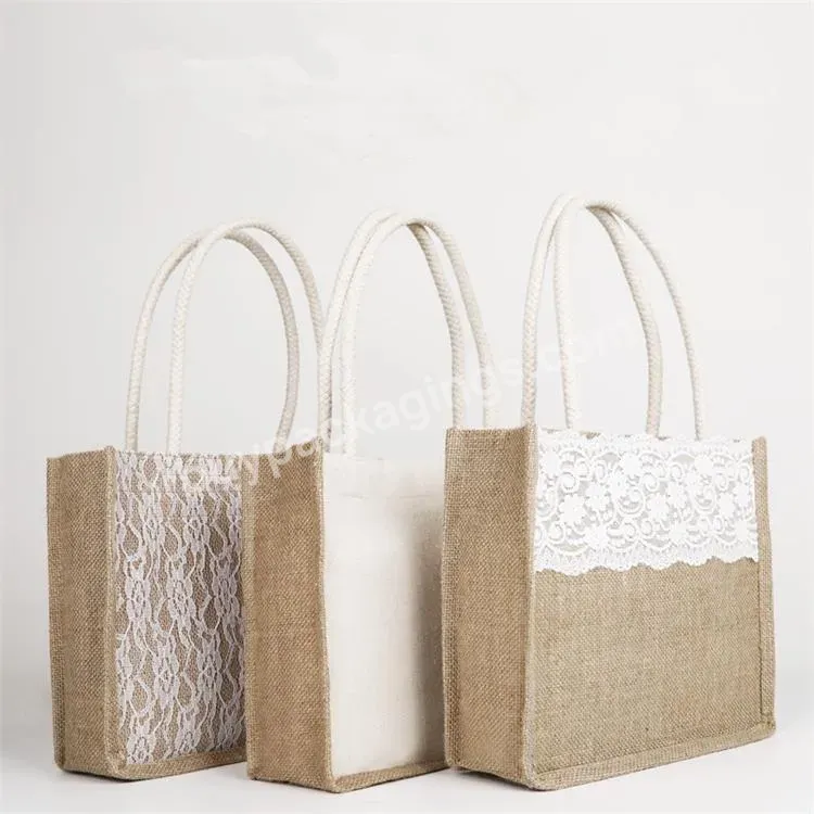 Wholesale Custom Thailand Ladies Handmade Flat Bottom Lace Burlap Bag Canvas Beach Jute Shopping Tote Bag With Logo - Buy Tote Bag Jute,Jute Canvas Tote Bag,Jute Tote Bag Flat Bottom.