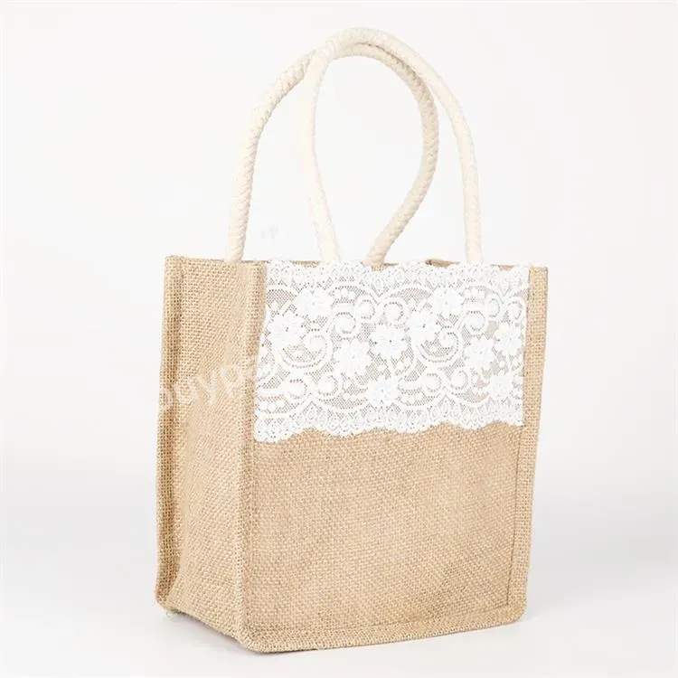 Wholesale Custom Thailand Ladies Handmade Flat Bottom Lace Burlap Bag Canvas Beach Jute Shopping Tote Bag With Logo - Buy Tote Bag Jute,Jute Canvas Tote Bag,Jute Tote Bag Flat Bottom.