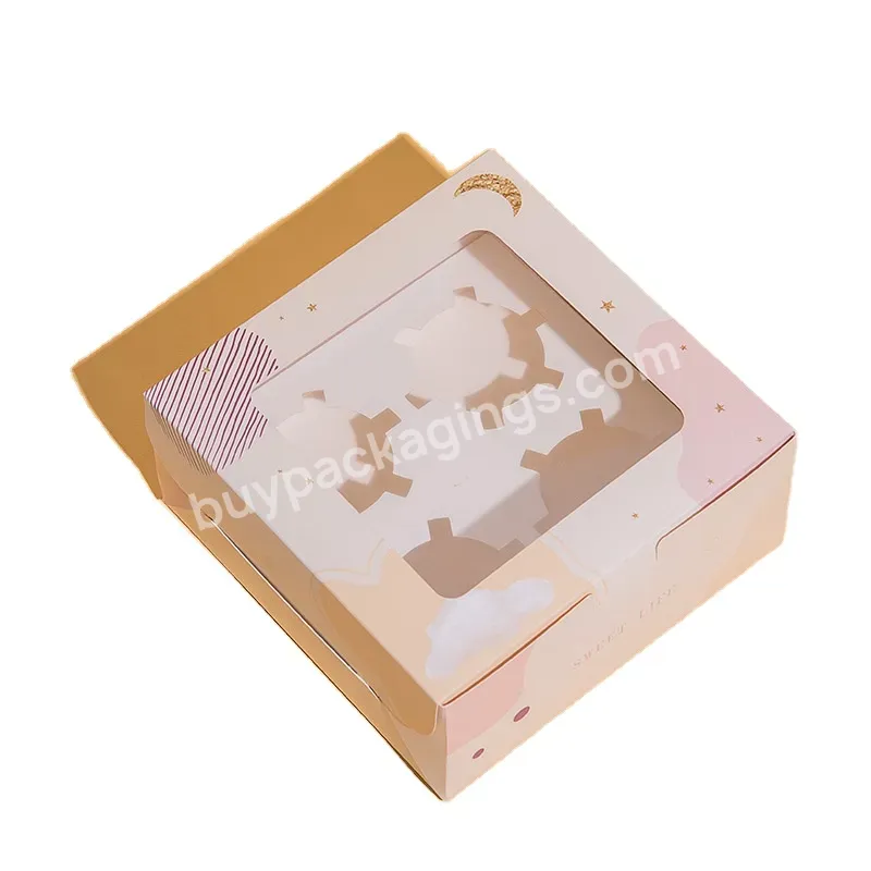 Wholesale Customized Color Printed Logo 4 8 10 Hole Windows Birthday Cupcake Packaging Paper Cake Box With Clear Window