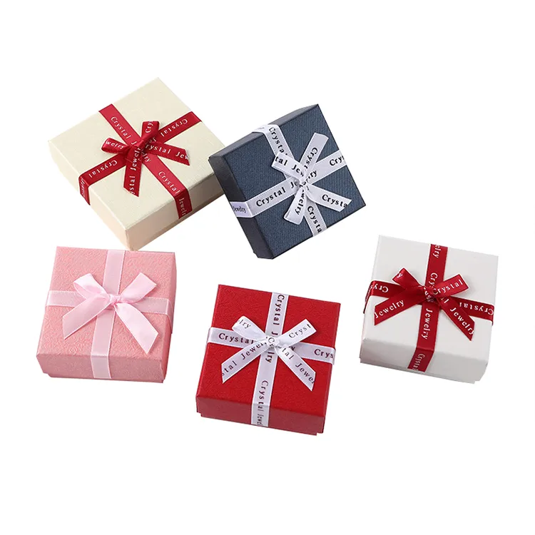 Wholesale Customized Design High End Packaging Gift Box Fashion Colored Square Jewelry Set Case With Bow