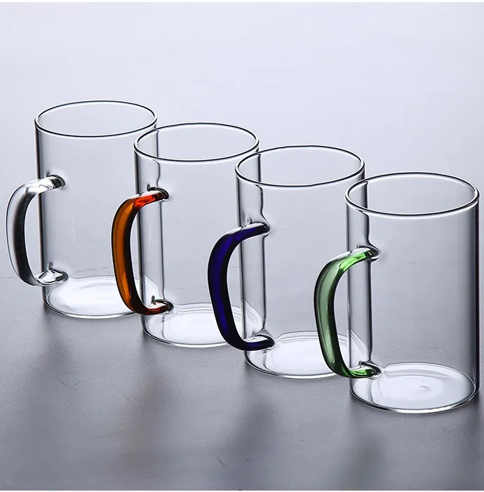 Wholesale Customized Logo  Borosilicate Good Quality Glass Cup Beer Tea Mug Cup With Handle For Party Restaurant