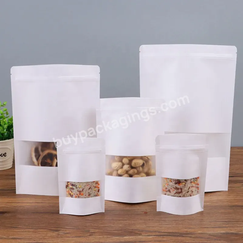 Wholesale Customized Logo White Kraft Paper Bags With Zippers And Windows For Food Use