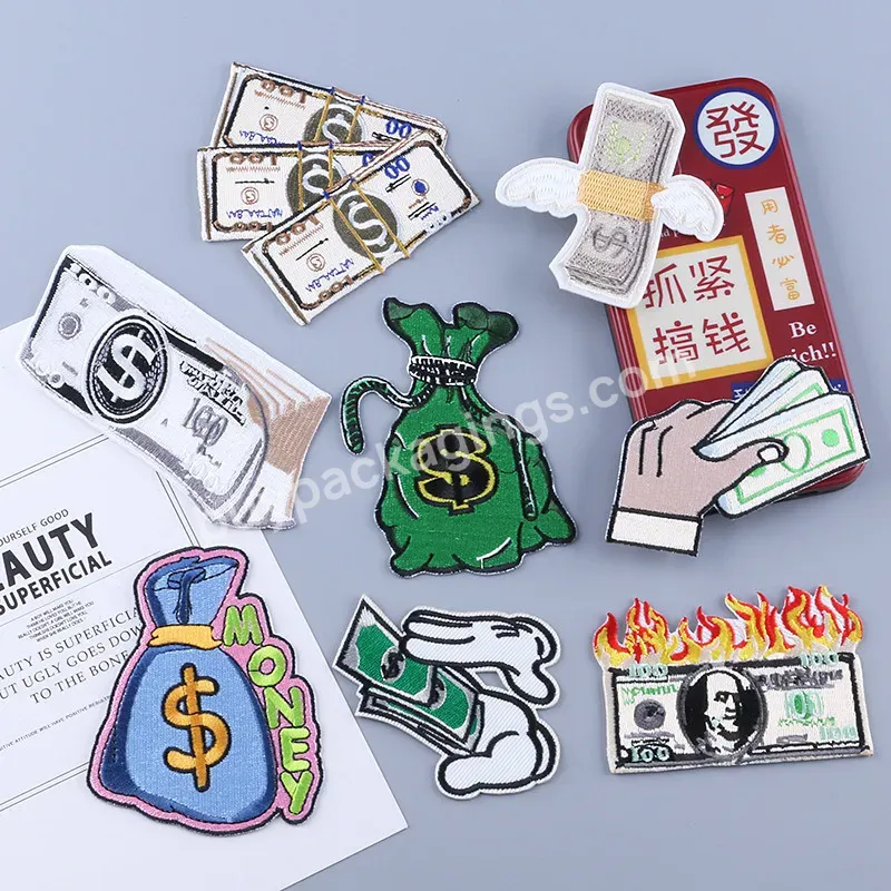 Wholesale Customized Money Printed Sequence Embroidered Patches Iron On