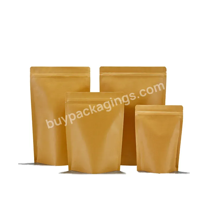Wholesale Degradable Custom Kraft Paper Bag Stand Up Coating Aluminum Inside Strong Sealing Kraft Paper Coffee Bag