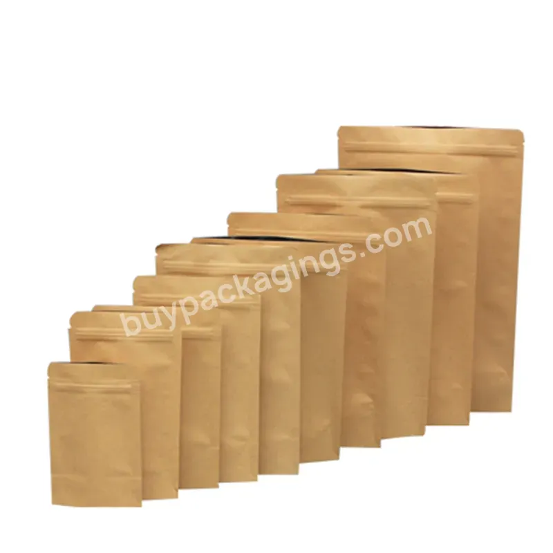 Wholesale Degradable Custom Kraft Paper Bag Stand Up Coating Aluminum Inside Strong Sealing Kraft Paper Coffee Bag
