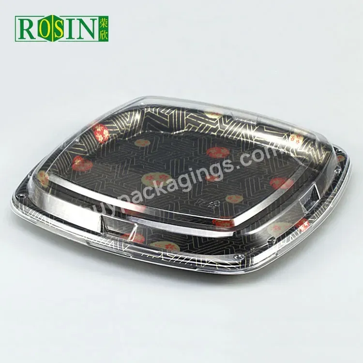 Wholesale Disposable Takeaway Square Sushi Plastic Plate With Lid Packaging