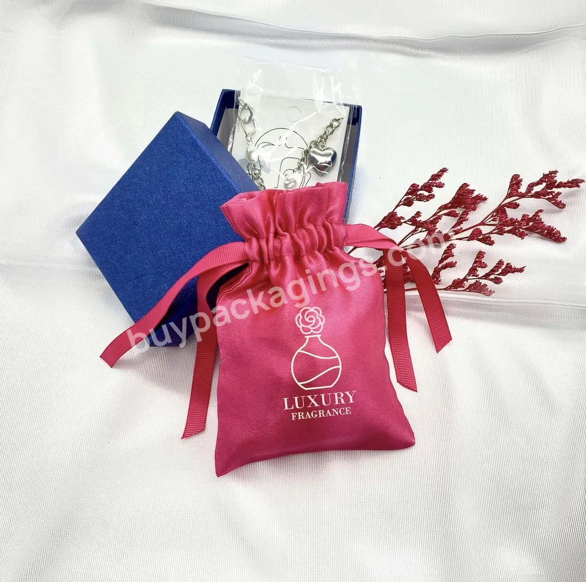 Wholesale Drawstring Hair Makeup Satin Pouch White Silk Satin Gift Skincare Product Packaging Cosmetic Bag