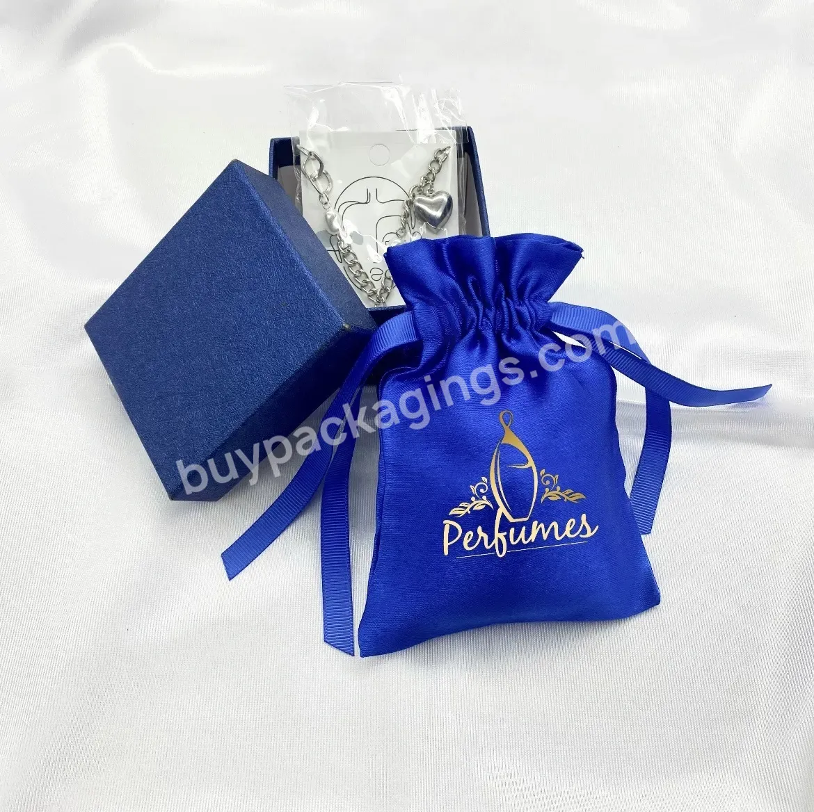 Wholesale Drawstring Hair Makeup Satin Pouch White Silk Satin Gift Skincare Product Packaging Cosmetic Bag