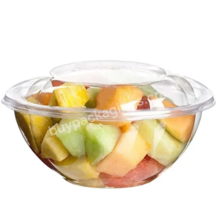 Wholesale Eco Friendly 24oz Pet Clear Disposable Round Food Container Fruit Salad Packing Bowl Plastic With Lid