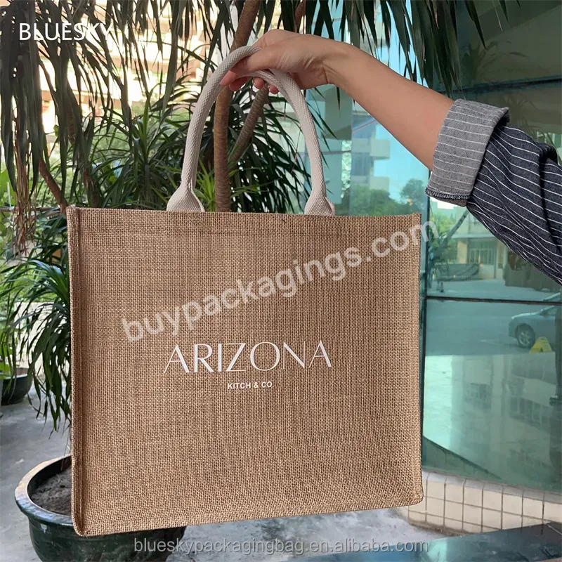 Wholesale Eco Friendly Custom Brand Printing Recycle Natural Burlap Linen Shopping Tote Bag