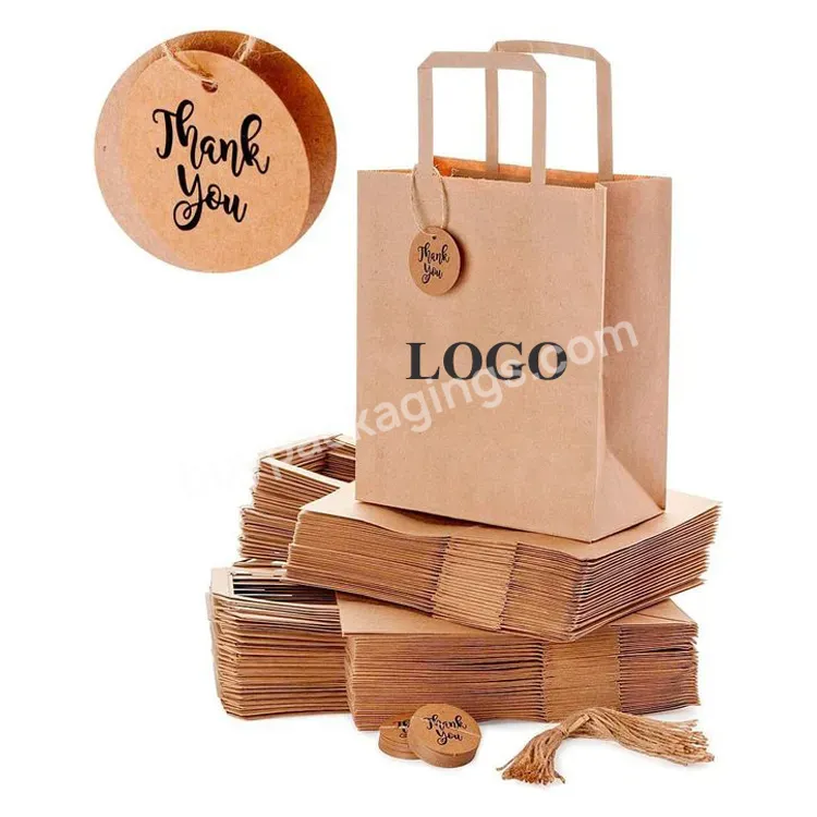 Wholesale Eco Friendly Thank You Recycled To Go Restaurant Takeaway Bag Shopping Gift Brown Kraft Paper Bags With Handles