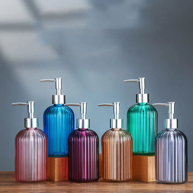 Wholesale Electroplate Press Head Exquisite Multiple Color 400ml Customized Size Hand Sanitizer Glass Bottle