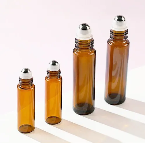 Wholesale Empty 1ml 2ml 3ml 5ml 10ml Amber Perfume Glass Roll On Bottle With MetalGlass Roller Ball