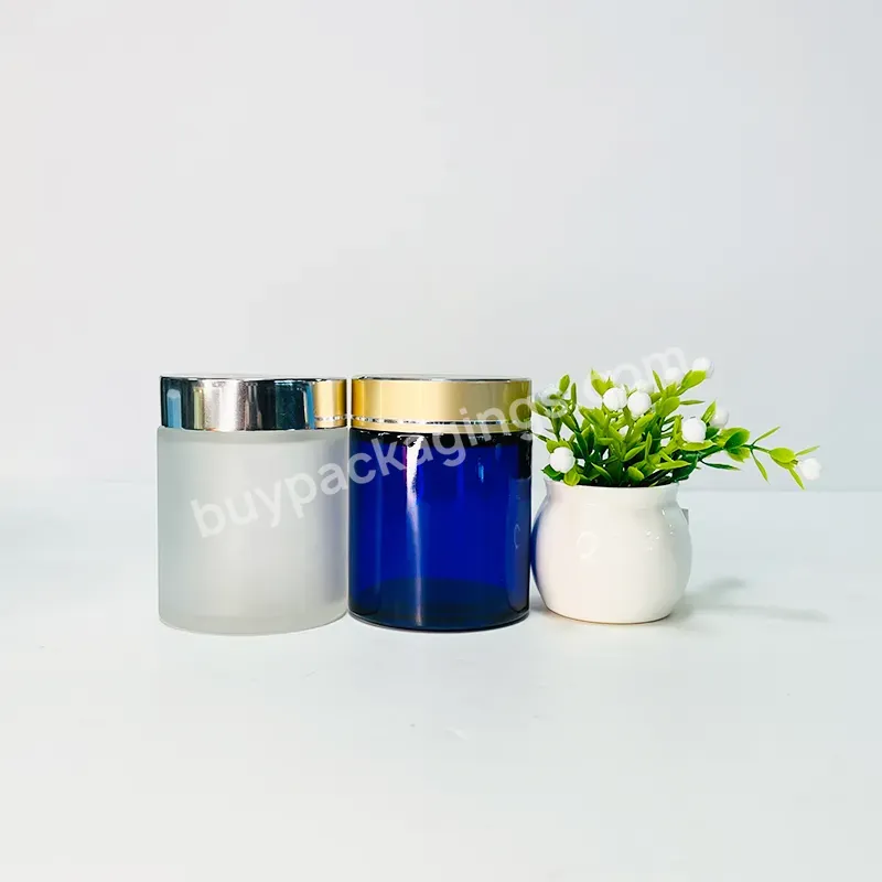 Wholesale Empty 5g 10g 1oz 2oz Transparent Matte Blue Glass Cream Jar With Aluminum Lid For Cosmetic Packing - Buy 30g Cosmetic Jar Glass Luxury,1 Oz Cosmetic Glass Jars,Glass Jars Cosmetic White Lid.