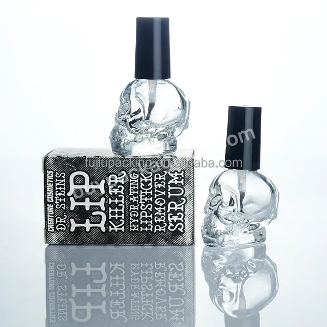 Wholesale Empty Clear Glass Skull Shape 15ml Bottle Nail Polish Bottle 10ml Skull Glass Bottle With Paper Box